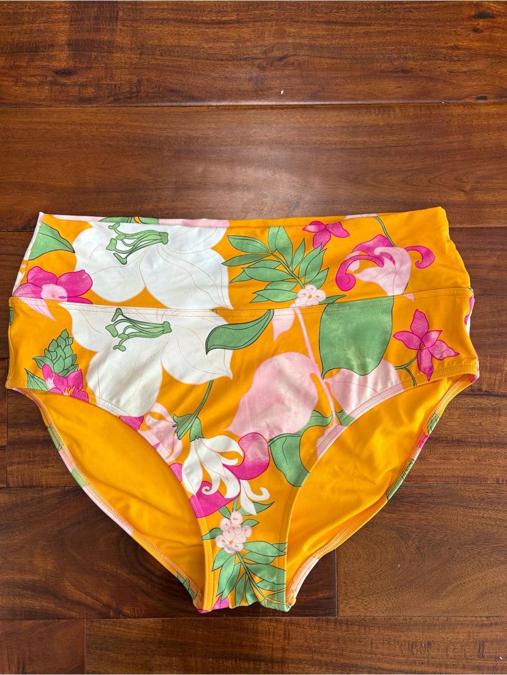Lands' End Yellow Floral Swim Bottoms